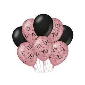 70 jaar versiering/ decoratie ballonnen rose goud en zwart, 8 stuks 30cm