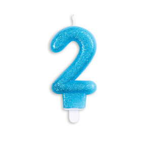 Cijfer kaars glitter blauw nr. 2