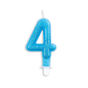 Cijfer kaars glitter blauw nr. 4