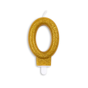 Cijfer kaars glitter goud nr. 0