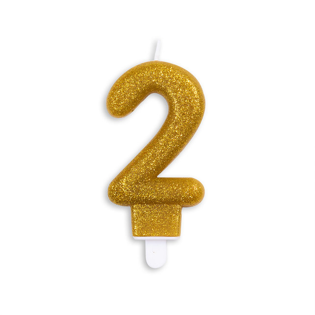 Cijfer kaars glitter goud nr. 2