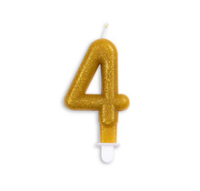 Cijfer kaars glitter goud nr. 4