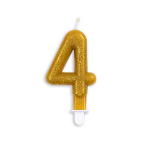Cijfer kaars glitter goud nr. 4