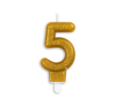 Cijfer kaars glitter goud nr. 5