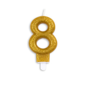 Cijfer kaars glitter goud nr. 8