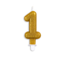 Cijfer kaars glitter goud nr. 1