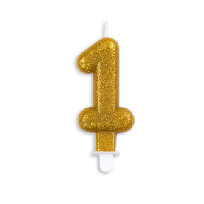 Cijfer kaars glitter goud nr. 1