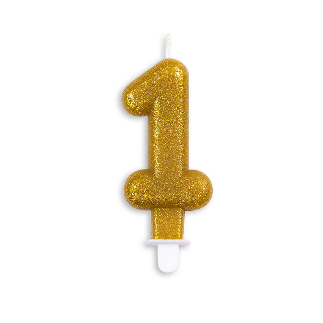 Cijfer kaars glitter goud nr. 1