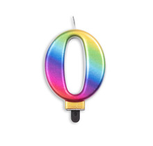 Cijfer kaars metallic regenboog nr. 0