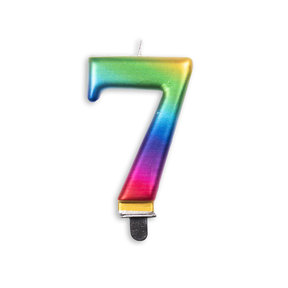 Cijfer kaars metallic regenboog nr. 7