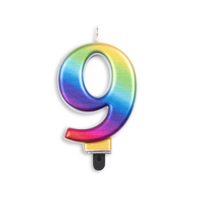 Cijfer kaars metallic regenboog nr. 9