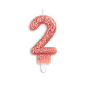 Cijfer kaars glitter rosé goud nr. 2