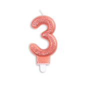 Cijfer kaars glitter rosé goud nr. 3