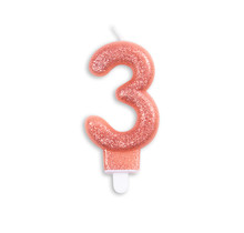 Cijfer kaars glitter rosé goud nr. 3