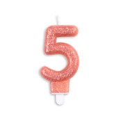 Cijfer kaars glitter rosé goud nr. 5
