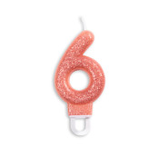 Cijfer kaars glitter rosé goud nr. 6