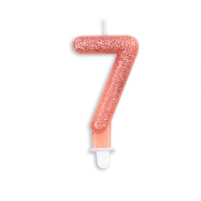 Cijfer kaars glitter rosé goud nr. 7