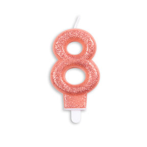 Cijfer kaars glitter rosé goud nr. 8