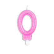 Cijfer kaars glitter roze nr. 0