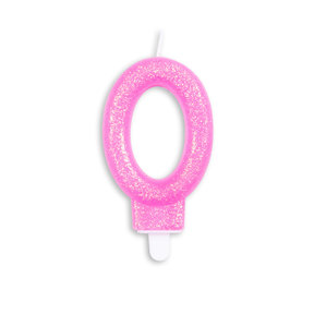 Cijfer kaars glitter roze nr. 0