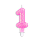 Cijfer kaars glitter roze nr. 1