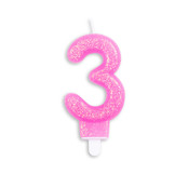 Cijfer kaars glitter roze nr. 3