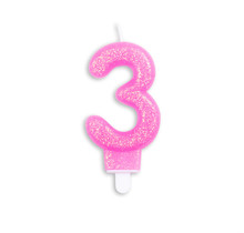 Cijfer kaars glitter roze nr. 3