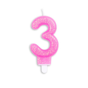 Cijfer kaars glitter roze nr. 3