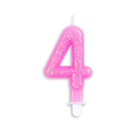 Cijfer kaars glitter roze nr. 4