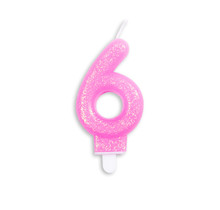 Cijfer kaars glitter roze nr. 6