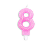 Cijfer kaars glitter roze nr. 8