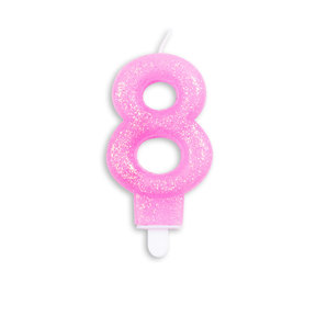 Cijfer kaars glitter roze nr. 8