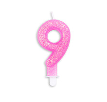 Cijfer kaars glitter roze nr. 9