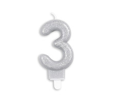 Cijfer kaars glitter zilver nr. 3