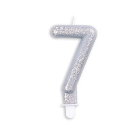 Cijfer kaars glitter zilver nr. 7