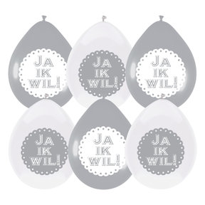 Huwelijk ballonnen "Ja ik Wil" 6 stuks zilver en wit