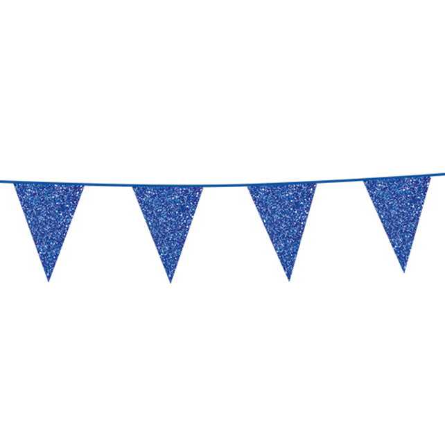 6 meter blauwe glitter vlaggenlijn