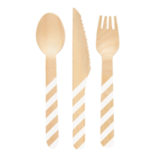 Houten bestek wit gestreept 12 delig Houten bestek wit gestreept 12 delig