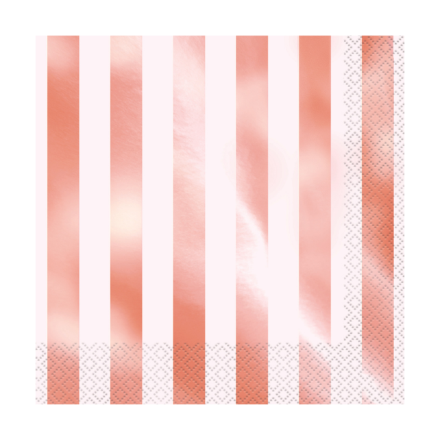 Servetten Rosé goud met wit gestreept - 16 stuks Servetten Rosé goud met wit gestreept - 16 stuks