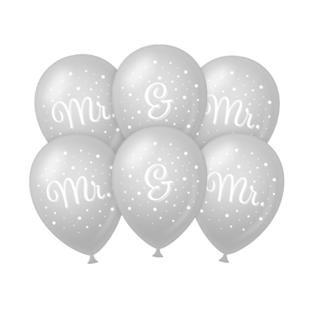 Mr. & Mr. bruiloft ballonnen zilver 30cm 6 stuks