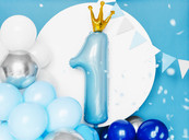 Folieballon 1 jaar blauw met kroontje 37x100cm