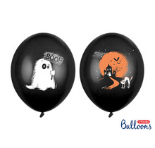 Halloween ballonnen spook BOO zwart 30cm 6 stuks