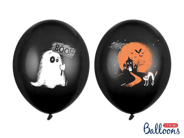 Halloween ballonnen spook BOO zwart 30cm 6 stuks