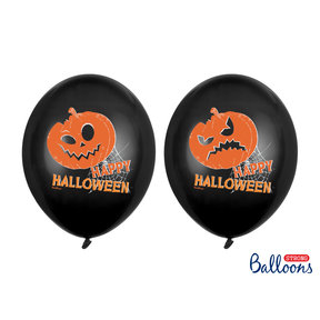 Halloween Ballonnen Pompoen Happy Halloween Zwart 30cm 6st