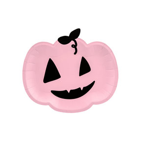 Halloween papieren borden roze pompoen 25x22cm  6 stuks