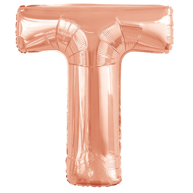 Letterballon T Rose Goud XL 86cm