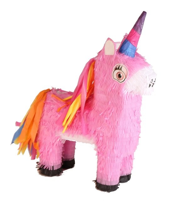 Roze unicorn pinata voor kinderfeestjes of andere feestjes.