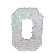 St. Piñata cijfer '0' holografisch zilver (40 x 28 x 8 cm)