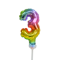 Folieballon taart kaarsje regenboog cijfer 3