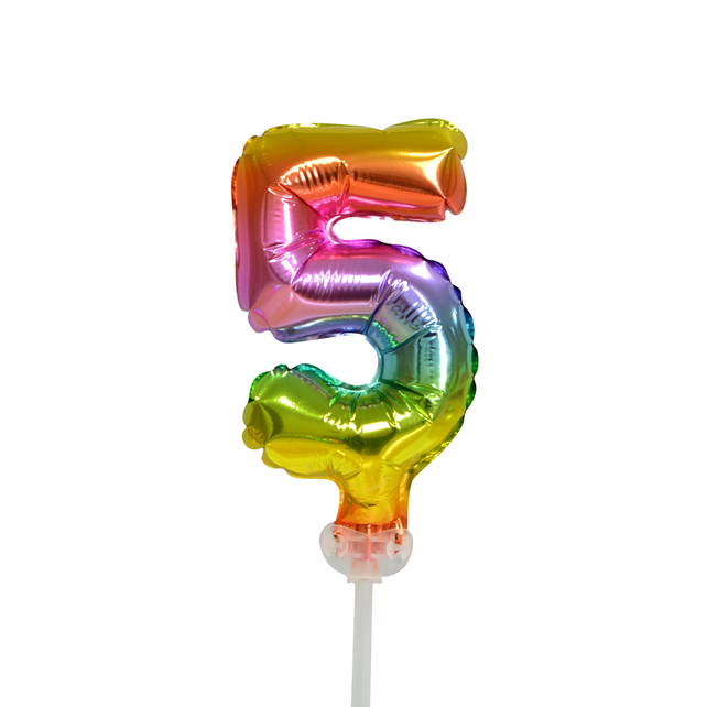 Folieballon taart kaarsje regenboog cijfer 5